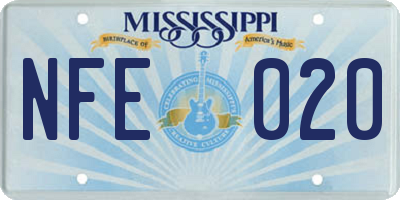 MS license plate NFE020