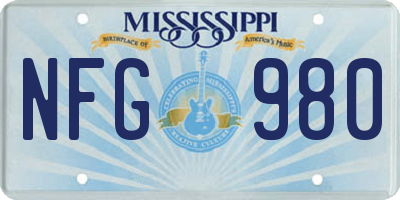 MS license plate NFG980