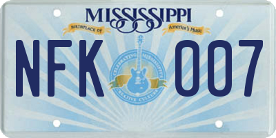 MS license plate NFK007