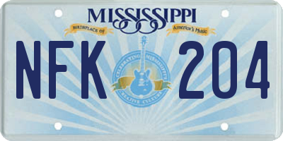 MS license plate NFK204