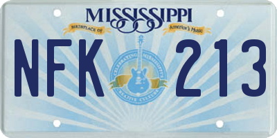 MS license plate NFK213