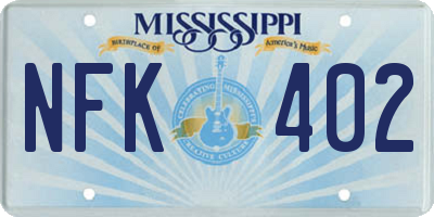 MS license plate NFK402