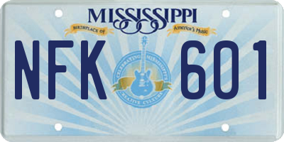 MS license plate NFK601
