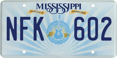 MS license plate NFK602