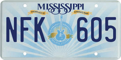 MS license plate NFK605