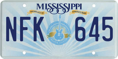 MS license plate NFK645