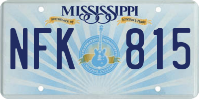 MS license plate NFK815