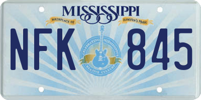 MS license plate NFK845