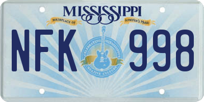 MS license plate NFK998