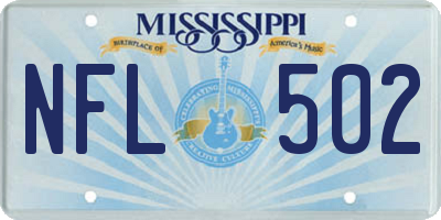 MS license plate NFL502