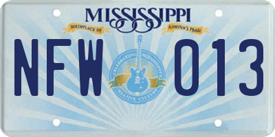 MS license plate NFW013