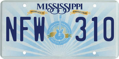 MS license plate NFW310