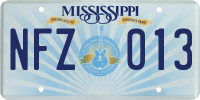 MS license plate NFZ013