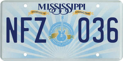 MS license plate NFZ036