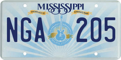 MS license plate NGA205