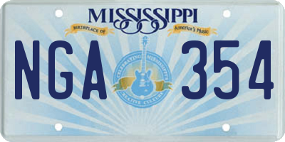 MS license plate NGA354