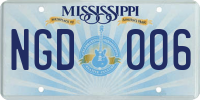 MS license plate NGD006