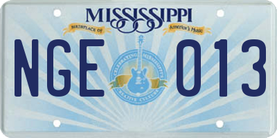 MS license plate NGE013