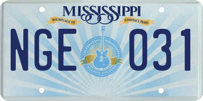 MS license plate NGE031