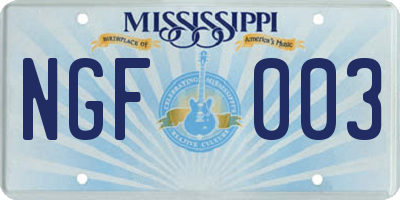 MS license plate NGF003