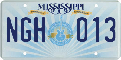 MS license plate NGH013