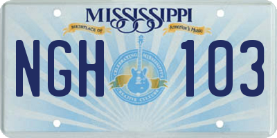 MS license plate NGH103