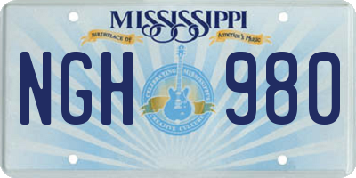 MS license plate NGH980