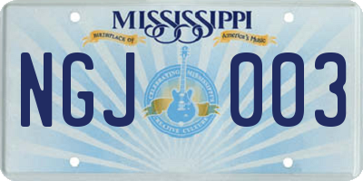 MS license plate NGJ003