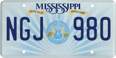 MS license plate NGJ980