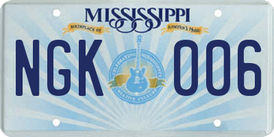 MS license plate NGK006