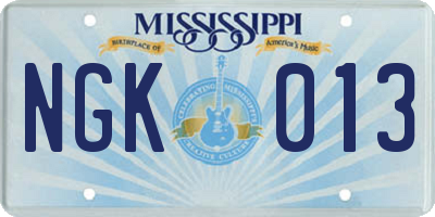 MS license plate NGK013