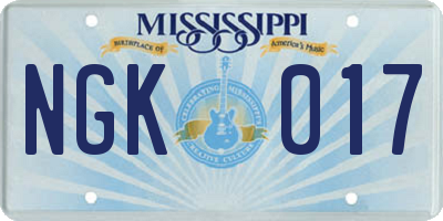 MS license plate NGK017