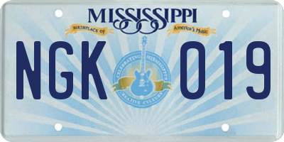 MS license plate NGK019