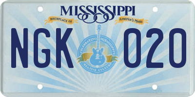 MS license plate NGK020