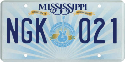 MS license plate NGK021