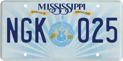 MS license plate NGK025