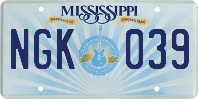 MS license plate NGK039