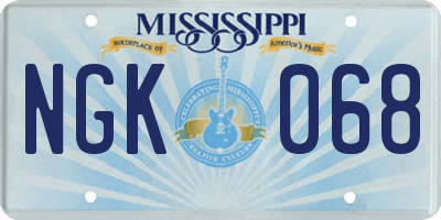 MS license plate NGK068