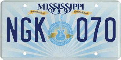 MS license plate NGK070