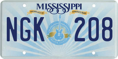 MS license plate NGK208