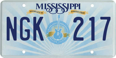 MS license plate NGK217