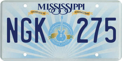 MS license plate NGK275