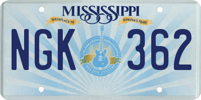 MS license plate NGK362
