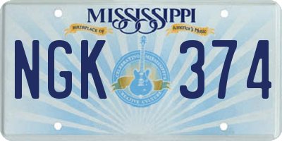 MS license plate NGK374