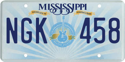 MS license plate NGK458