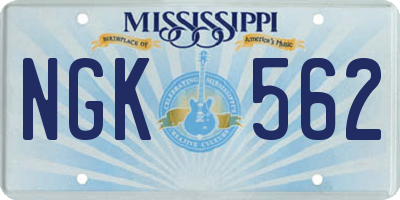MS license plate NGK562