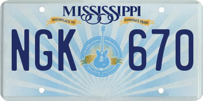 MS license plate NGK670