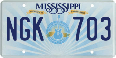 MS license plate NGK703