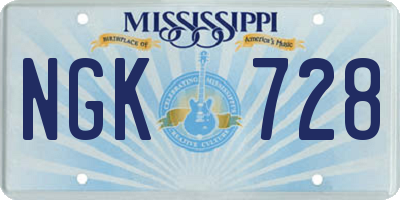 MS license plate NGK728