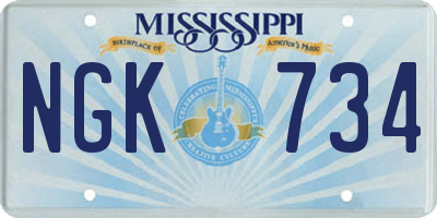 MS license plate NGK734